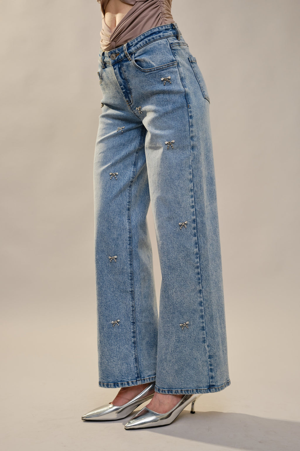 Crystal Bow Straight Leg Jeans
