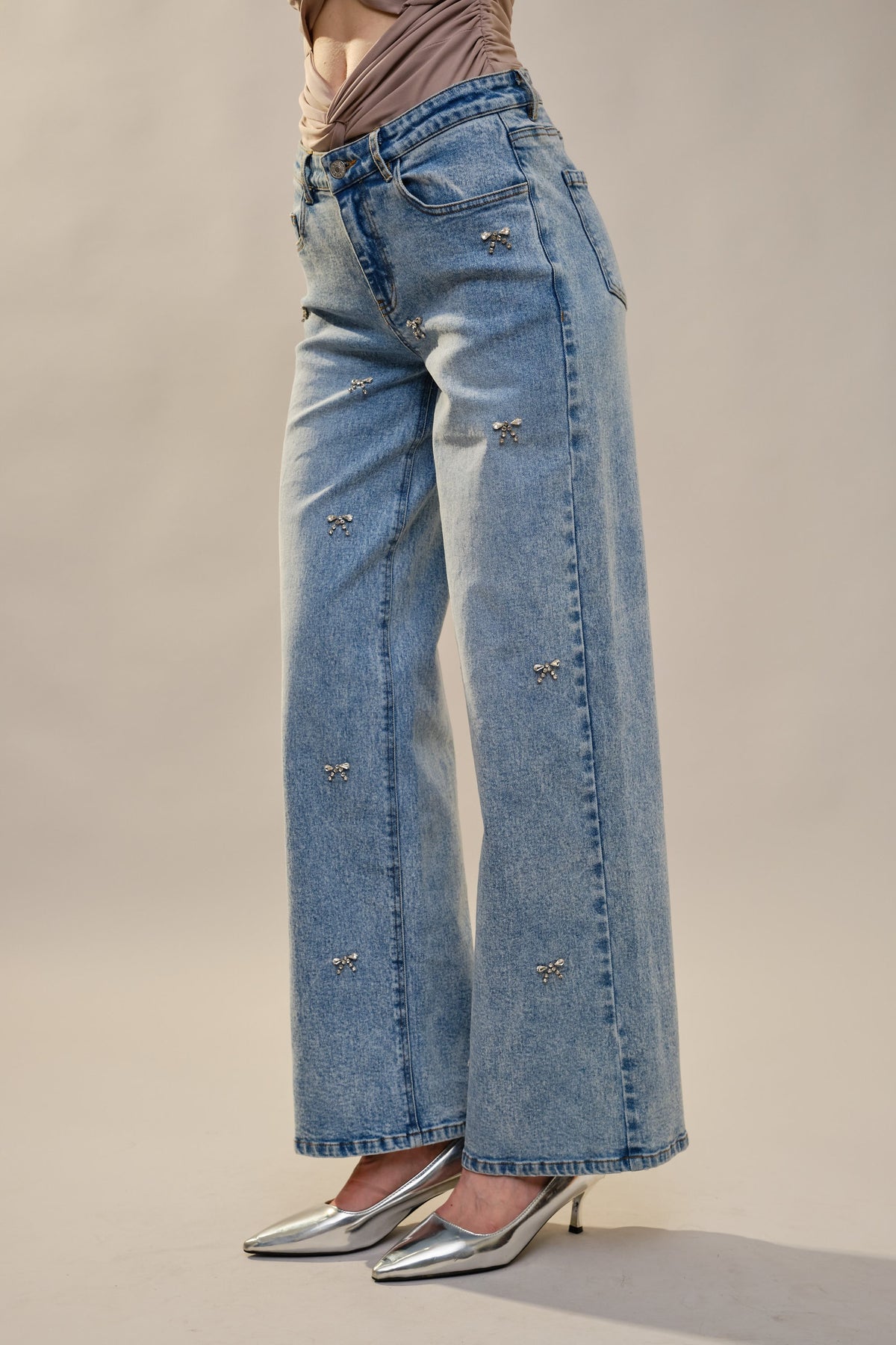 Crystal Bow Straight Leg Jeans