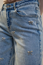 Crystal Bow Straight Leg Jeans