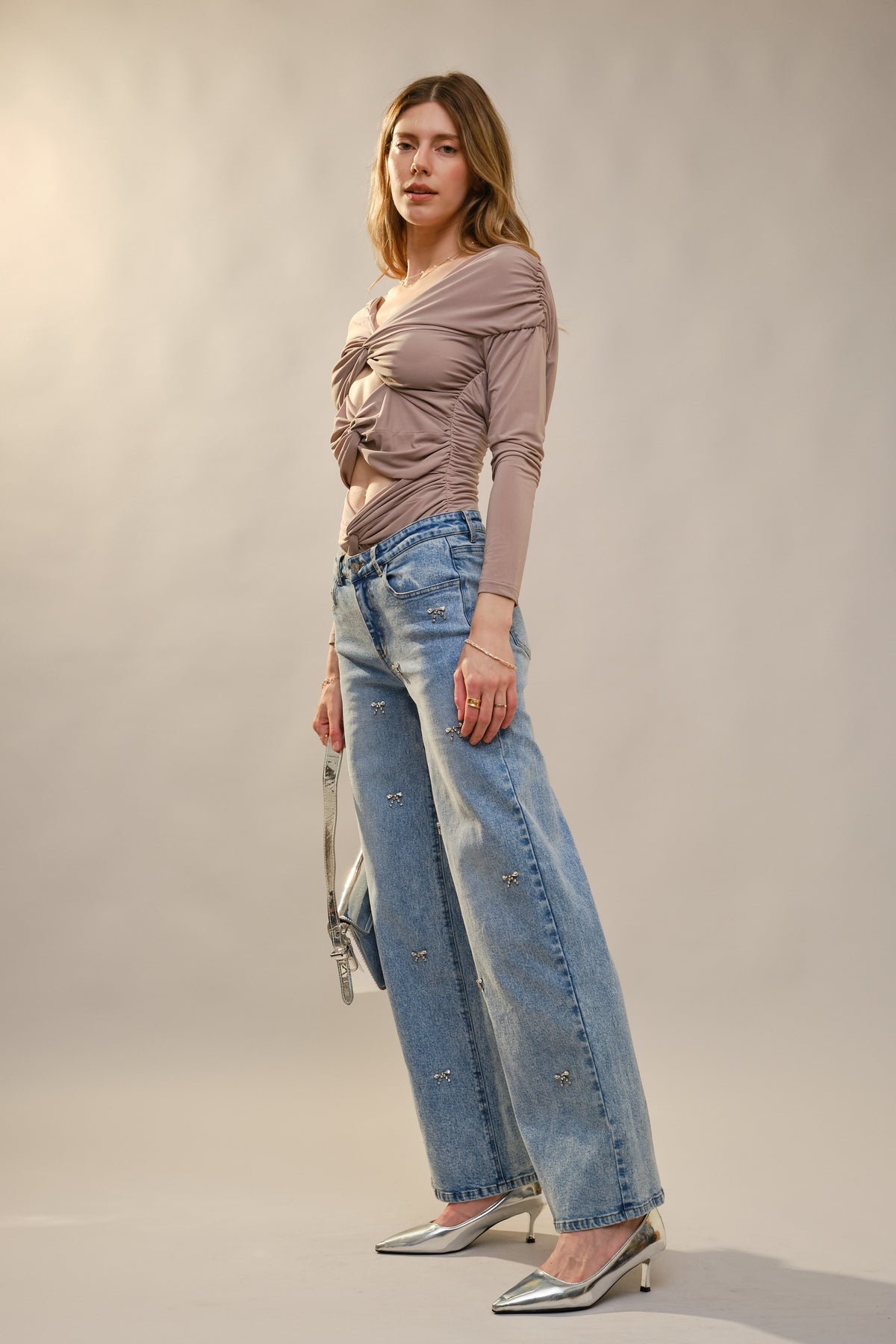 Crystal Bow Straight Leg Jeans