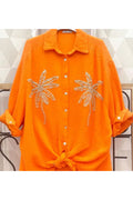 Black Embroidered Palm Tree Button-Down Shirt