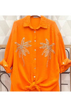 Black Embroidered Palm Tree Button-Down Shirt