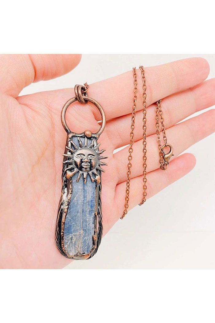 Blue Raw Stone Sun Necklace