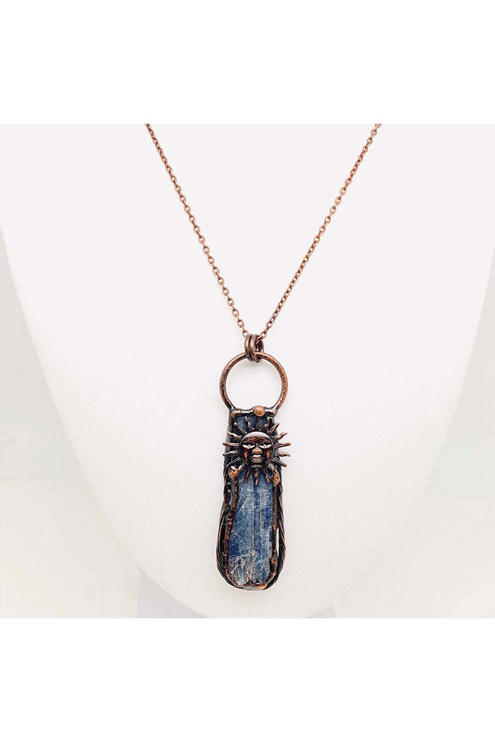 Blue Raw Stone Sun Necklace