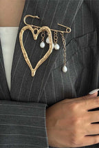 Gold Heart Statement Brooch with Pearl Drops