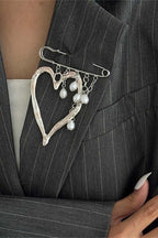 Gold Heart Statement Brooch with Pearl Drops