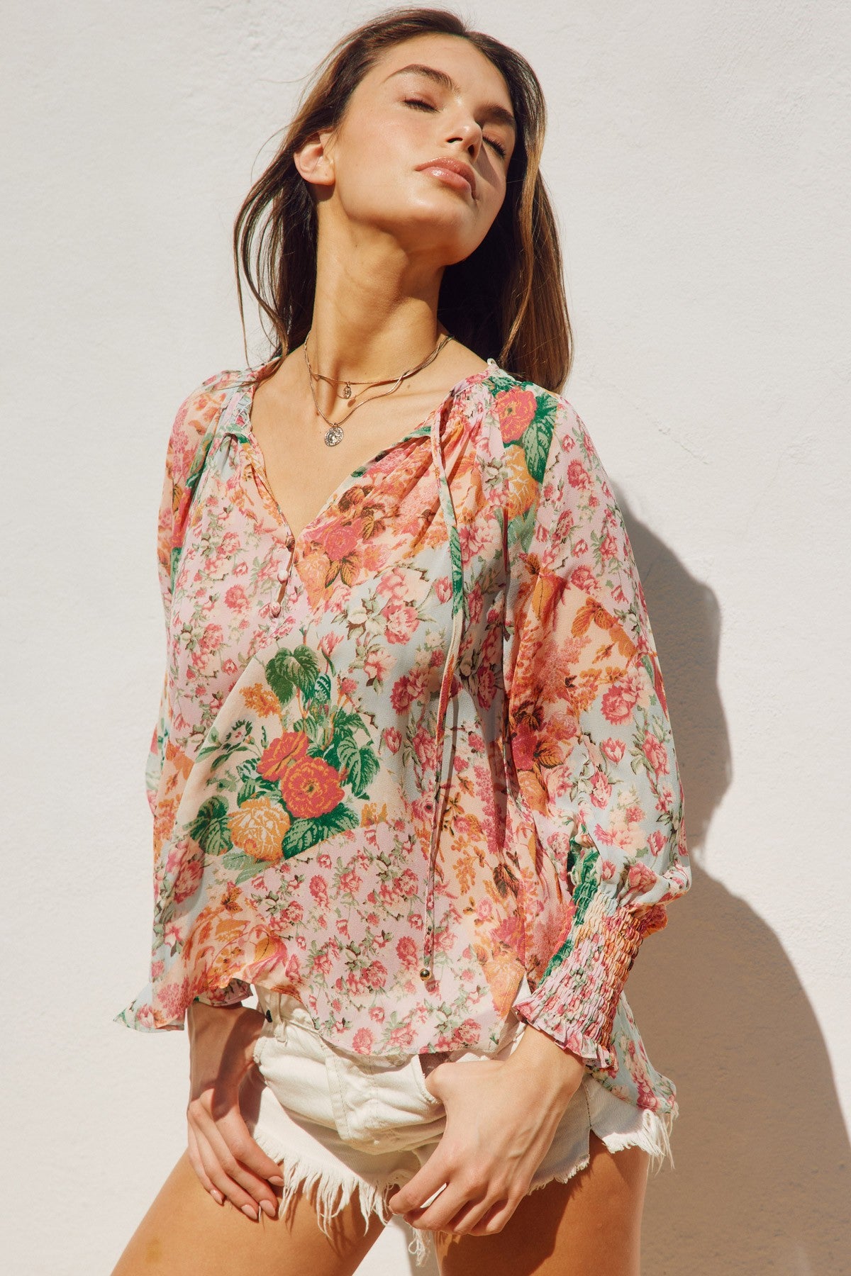 Flower Patch Smocked Neckline Blouse