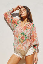 Flower Patch Smocked Neckline Blouse