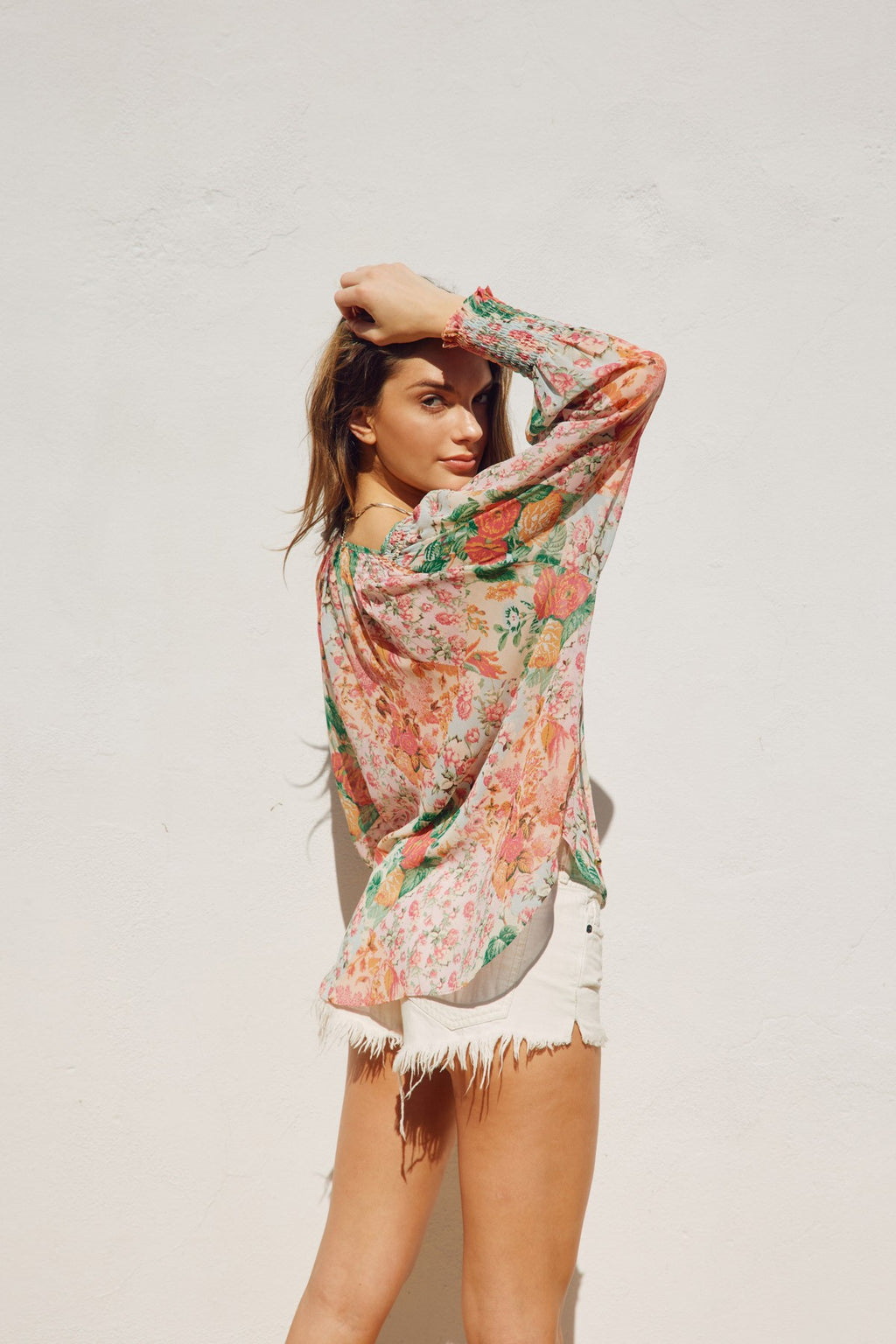 Flower Patch Smocked Neckline Blouse