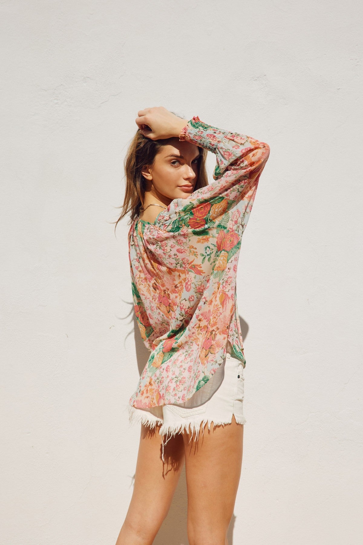 Flower Patch Smocked Neckline Blouse