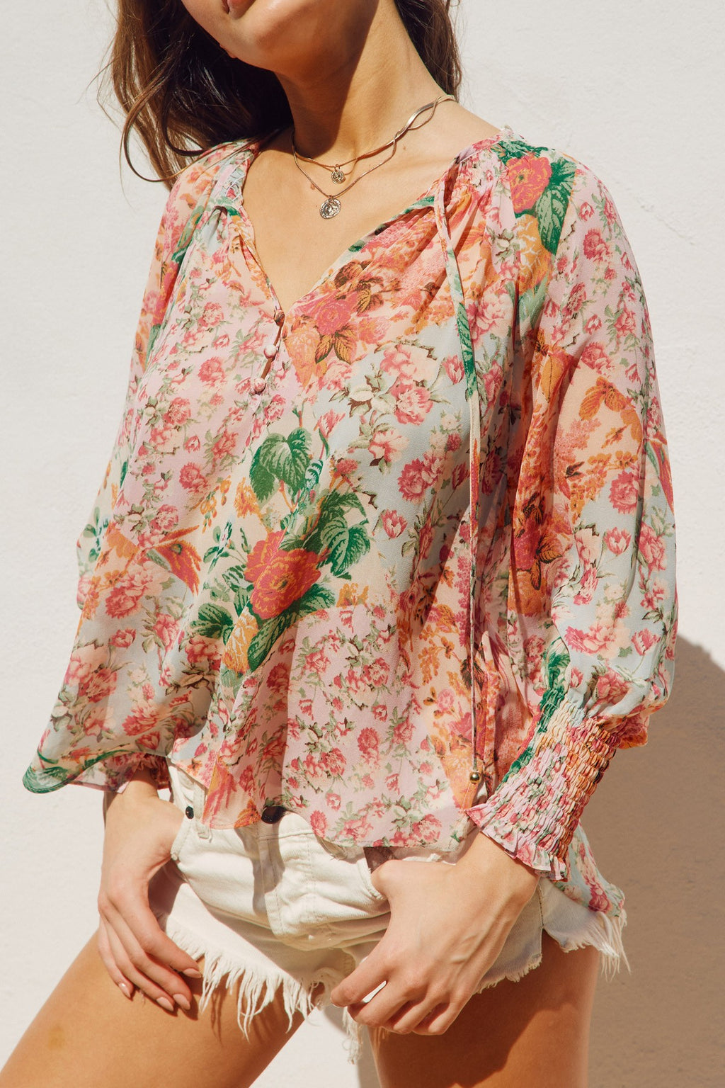 Flower Patch Smocked Neckline Blouse