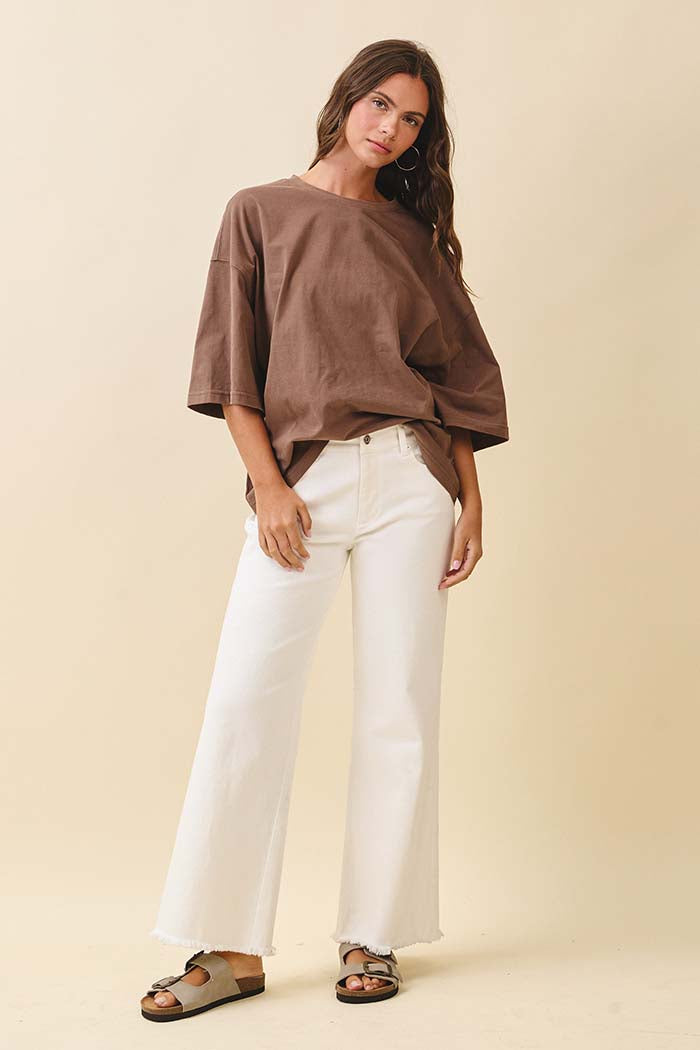 Wide Leg Raw Hem Denim Pants