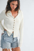 Cropped Knit Button Cardigan