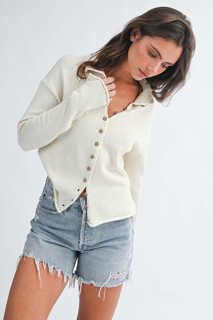 Cropped Knit Button Cardigan