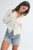 Cropped Knit Button Cardigan