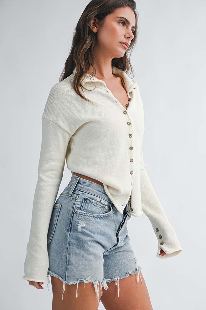 Cropped Knit Button Cardigan