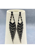 MIO QUEENA Rhinestone Fringe Earrings