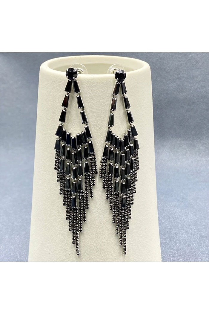MIO QUEENA Rhinestone Fringe Earrings