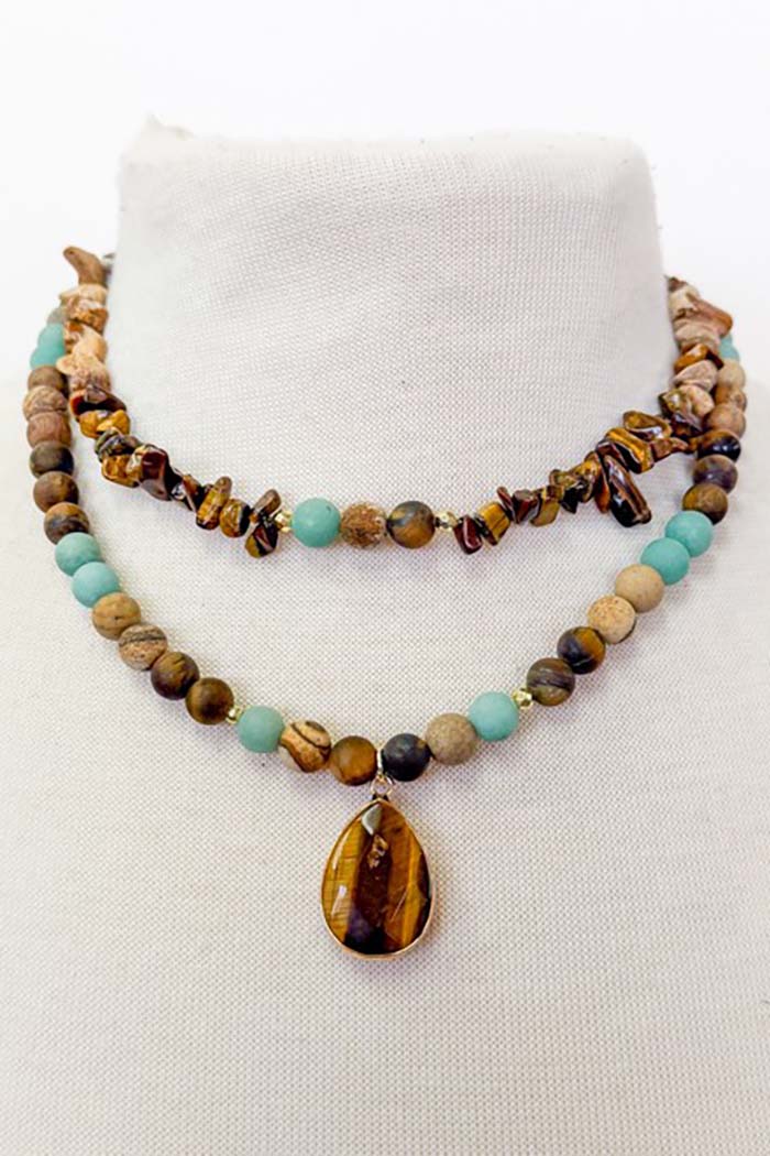 Beaded Layered Pendant Necklace