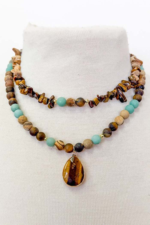 Beaded Layered Pendant Necklace