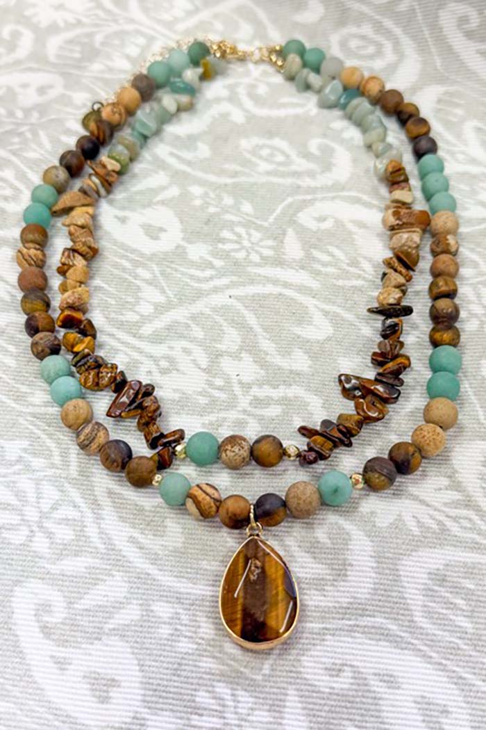 Beaded Layered Pendant Necklace