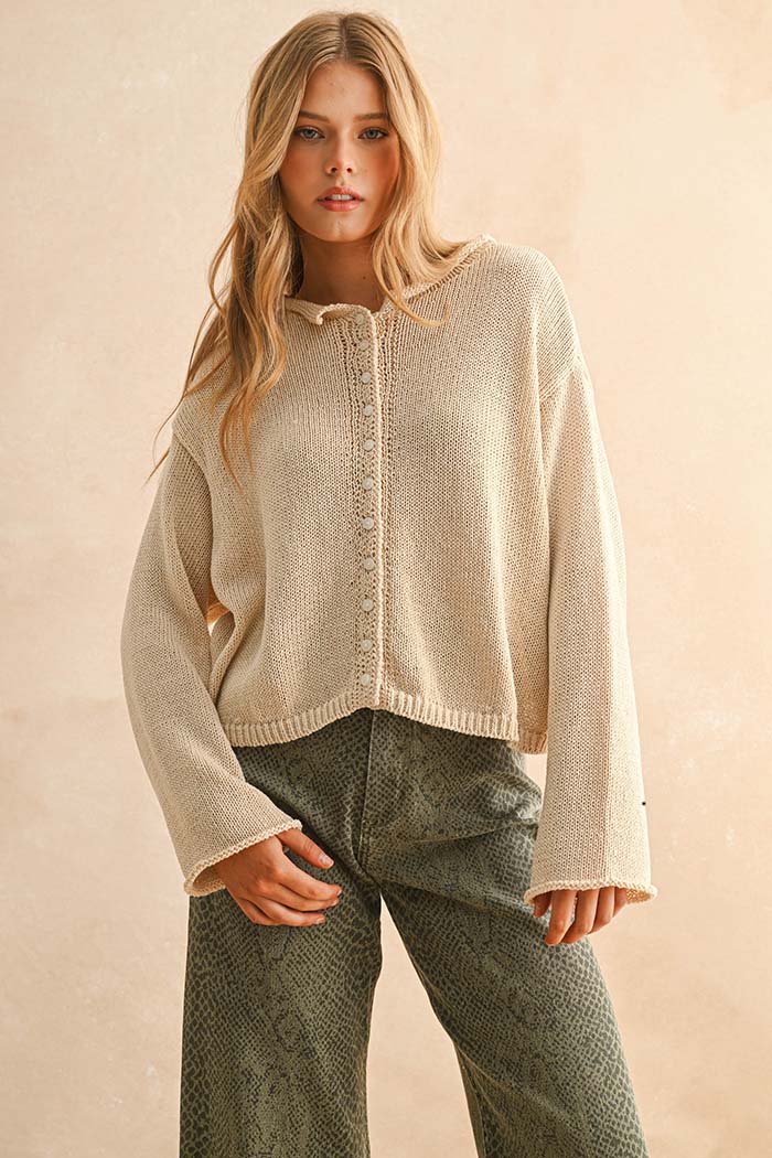 Button-Front Cotton Knit Top