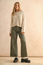 Button-Front Cotton Knit Top