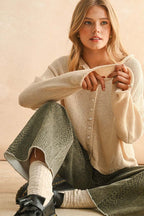 Button-Front Cotton Knit Top