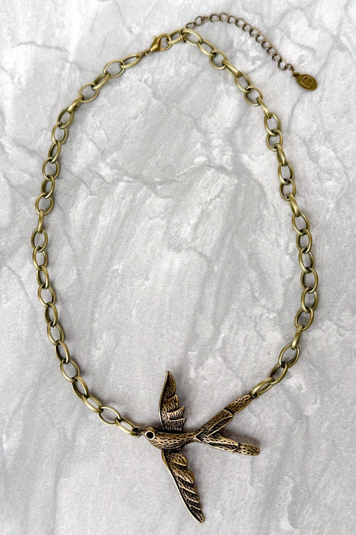 Bronze Swallow Pendant Statement Necklace