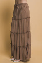 Tiered Drawstring Maxi Skirt