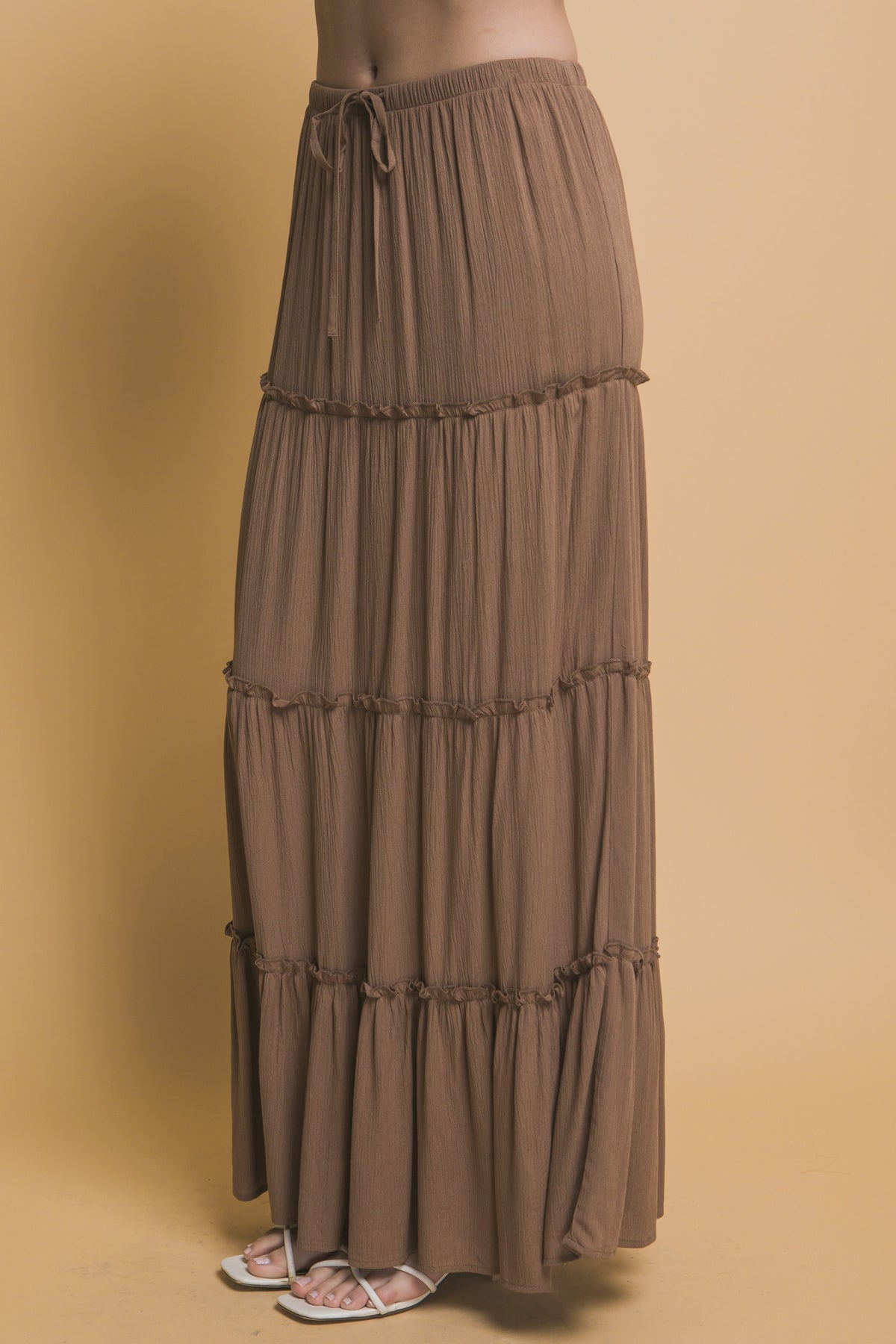 Tiered Drawstring Maxi Skirt