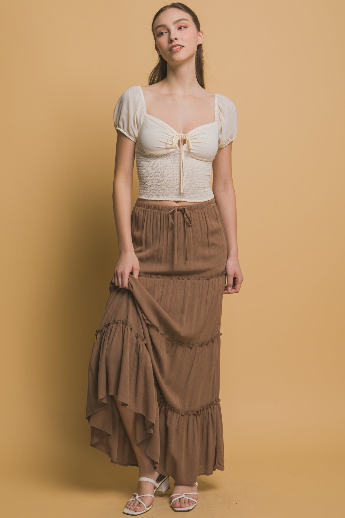Tiered Drawstring Maxi Skirt