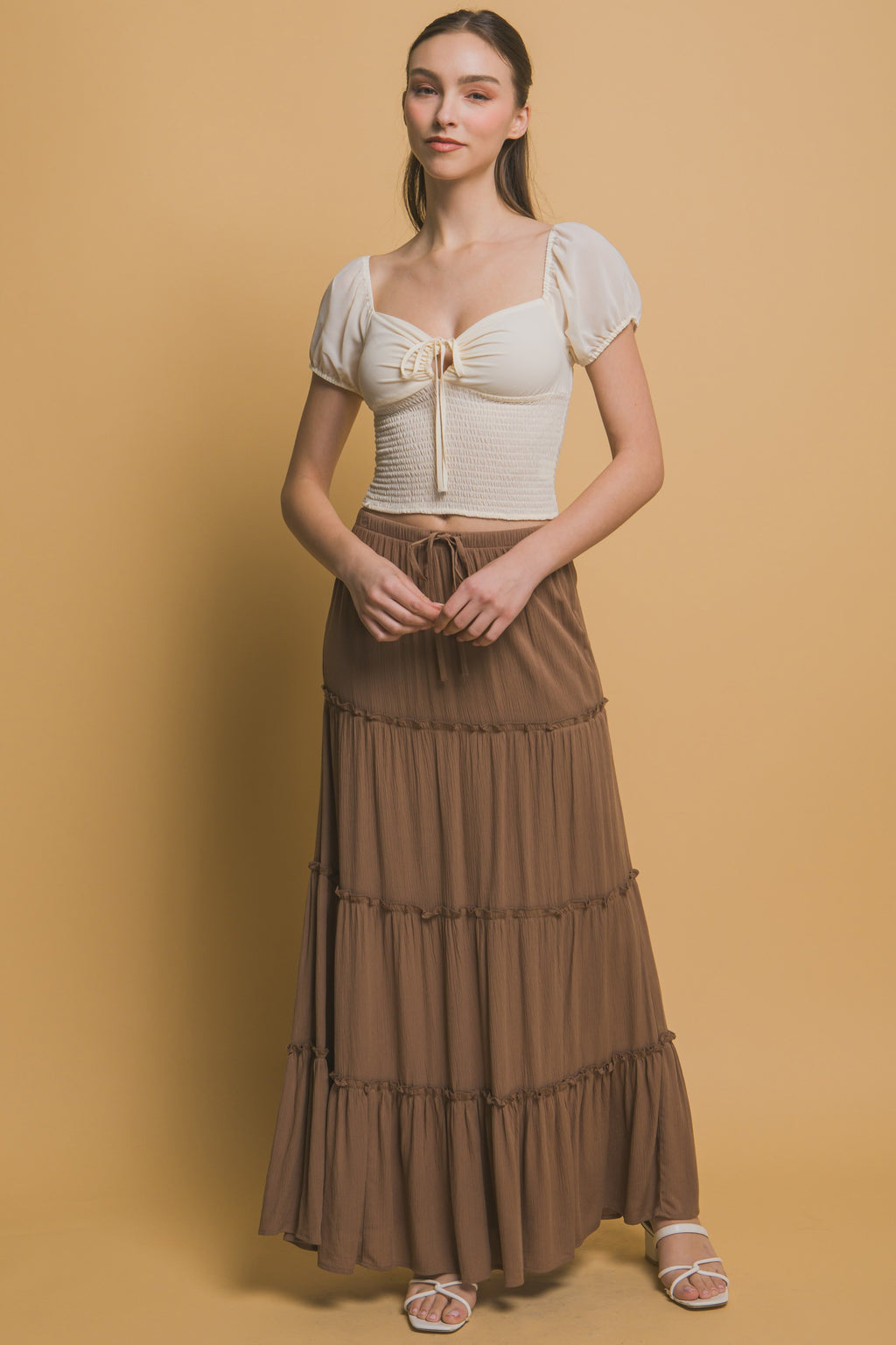 Tiered Drawstring Maxi Skirt