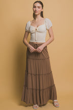 Tiered Drawstring Maxi Skirt