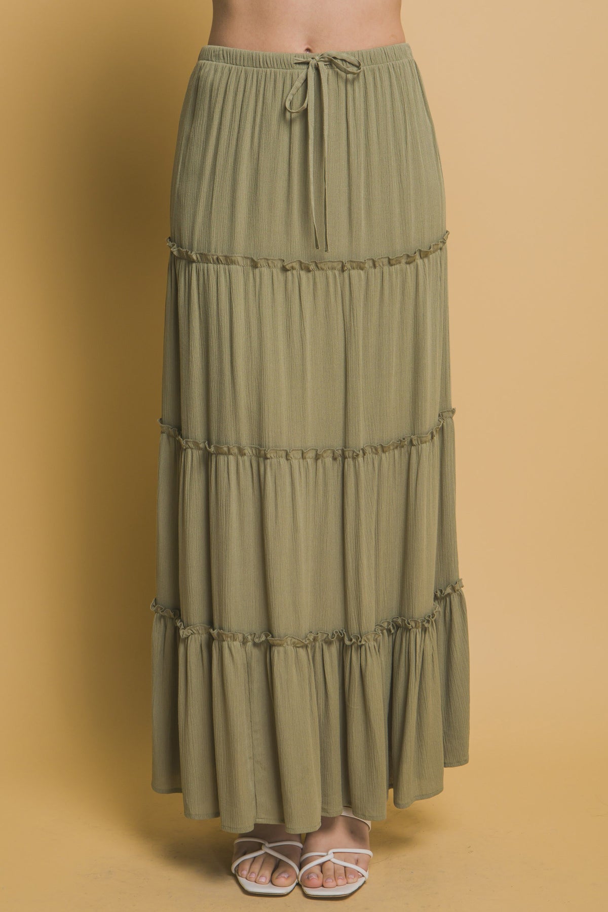 Tiered Drawstring Maxi Skirt