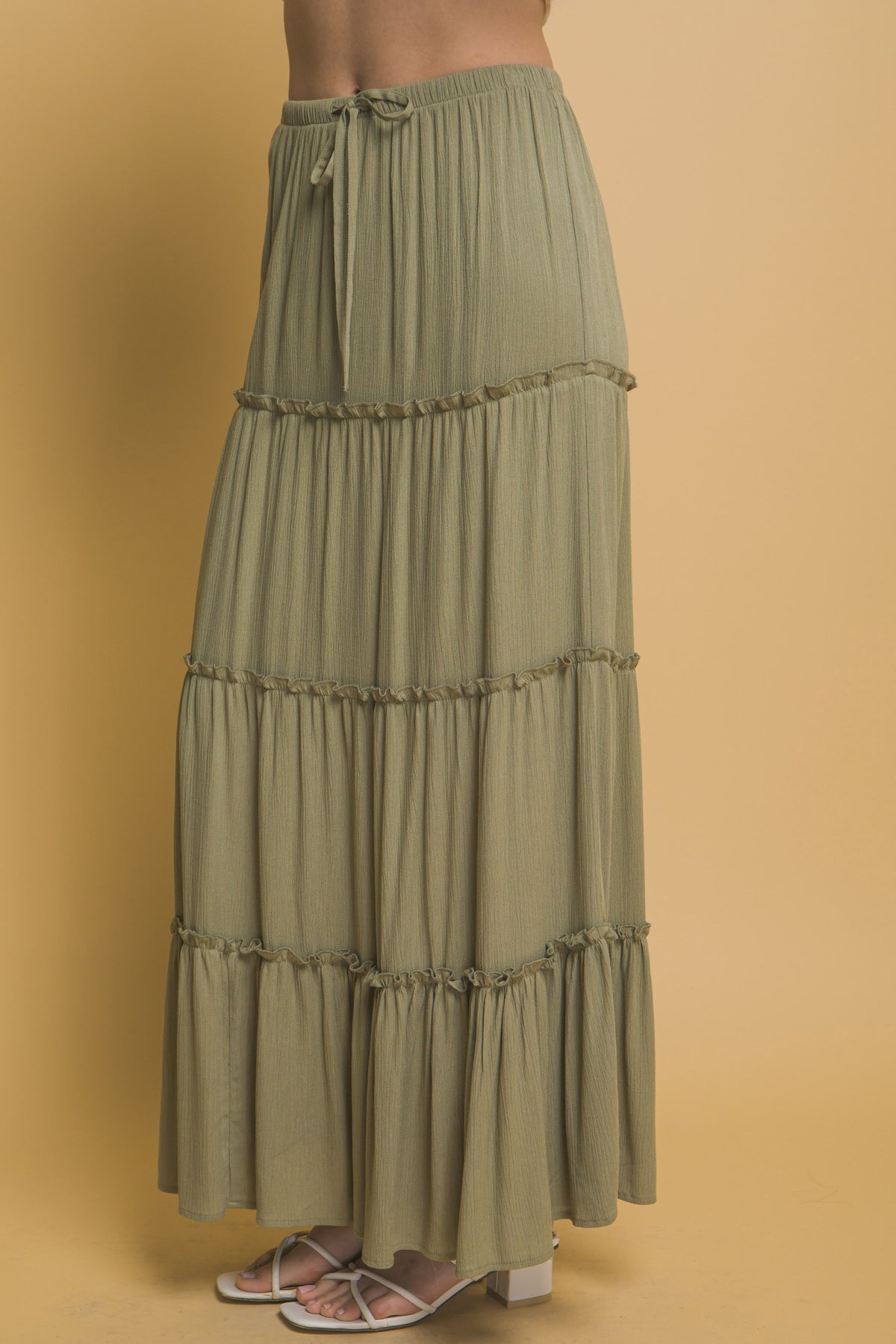 Tiered Drawstring Maxi Skirt