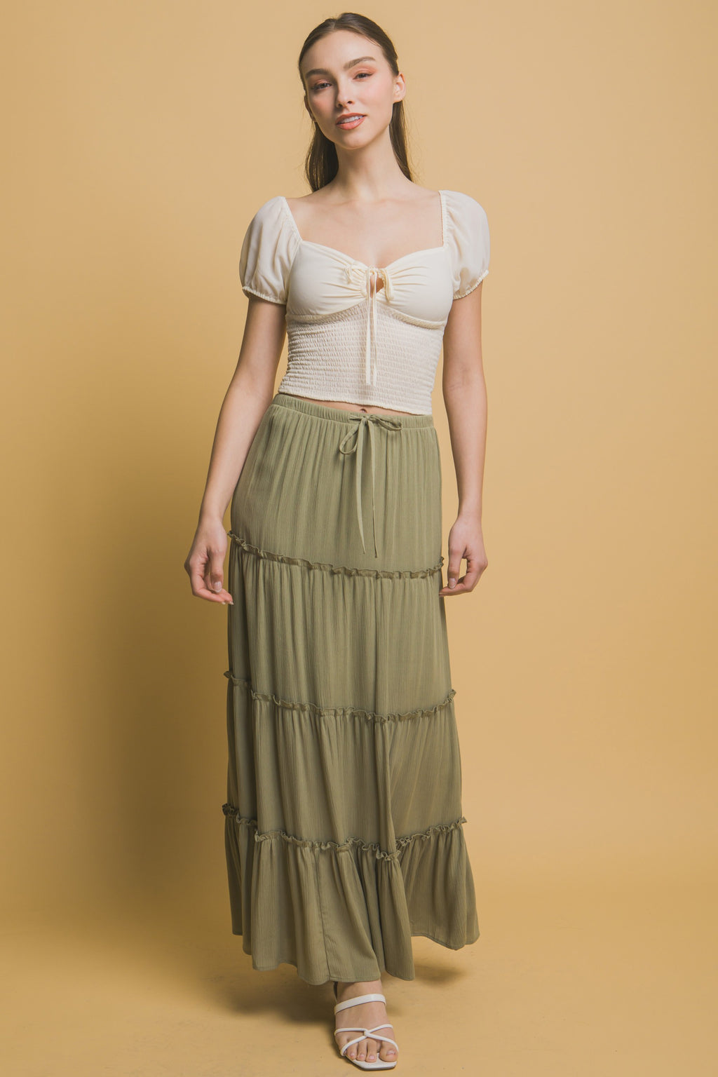 Tiered Drawstring Maxi Skirt