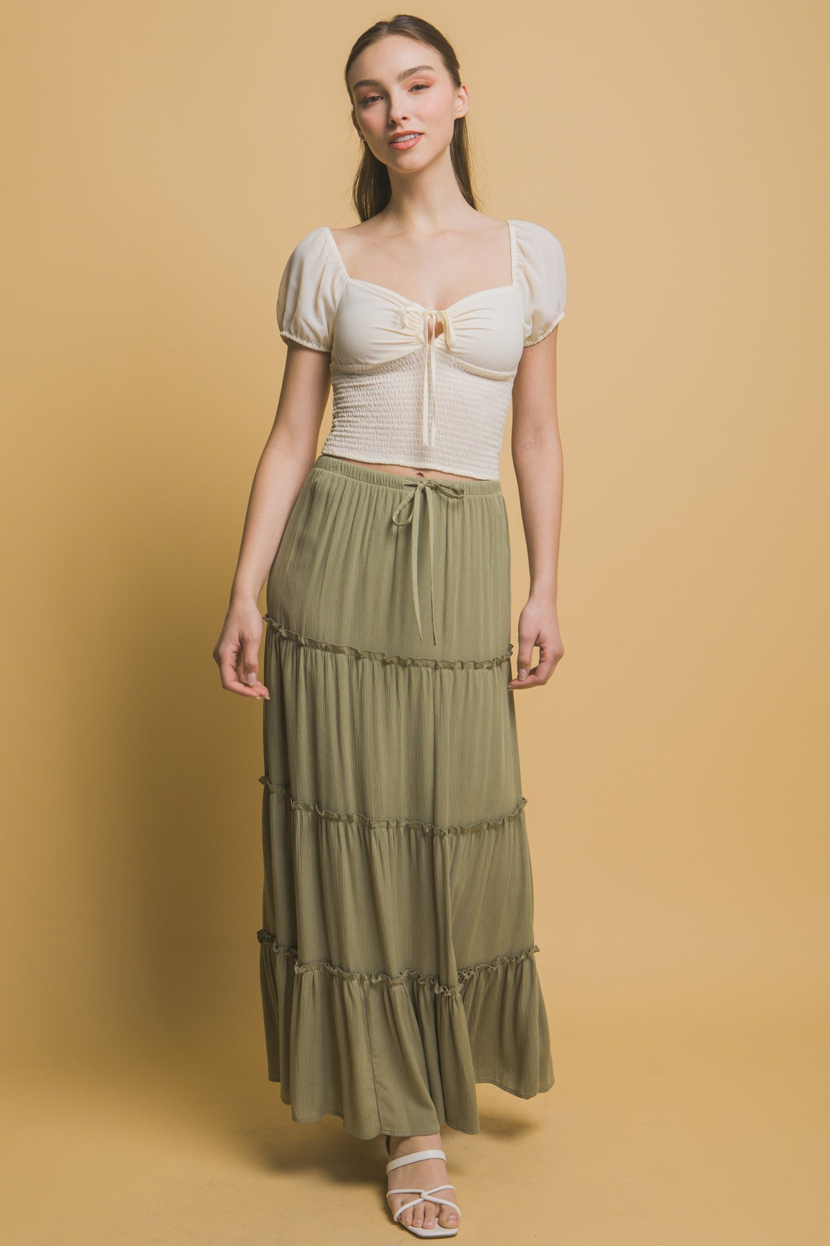 Tiered Drawstring Maxi Skirt