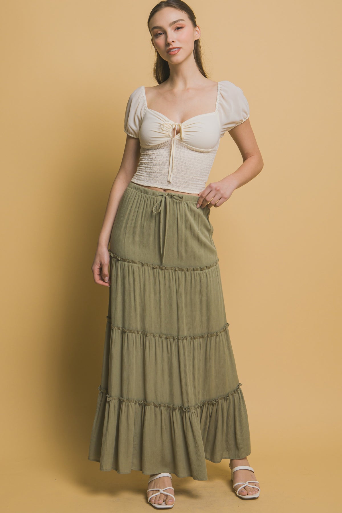 Tiered Drawstring Maxi Skirt