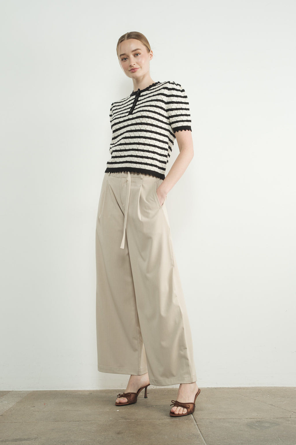 Wide Leg Pants with Self Belt