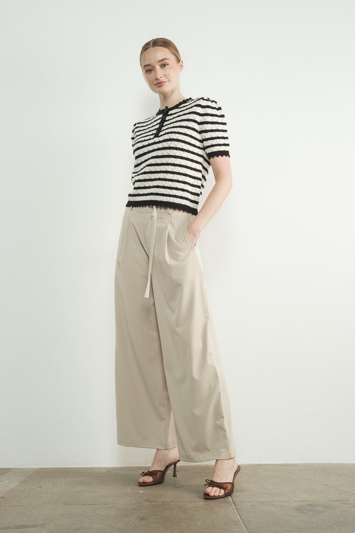 Wide Leg Pants with Self Belt