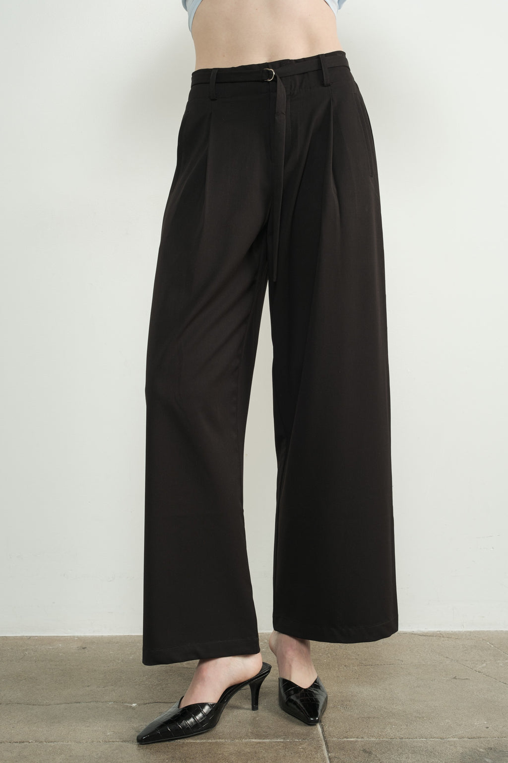 Wide Leg Pants with Self Belt