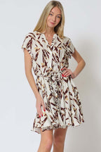 Leaf Print Belted Mini Dress