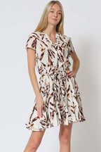 Leaf Print Belted Mini Dress