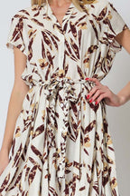 Leaf Print Belted Mini Dress