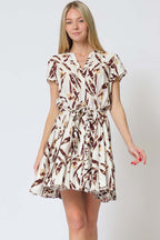 Leaf Print Belted Mini Dress