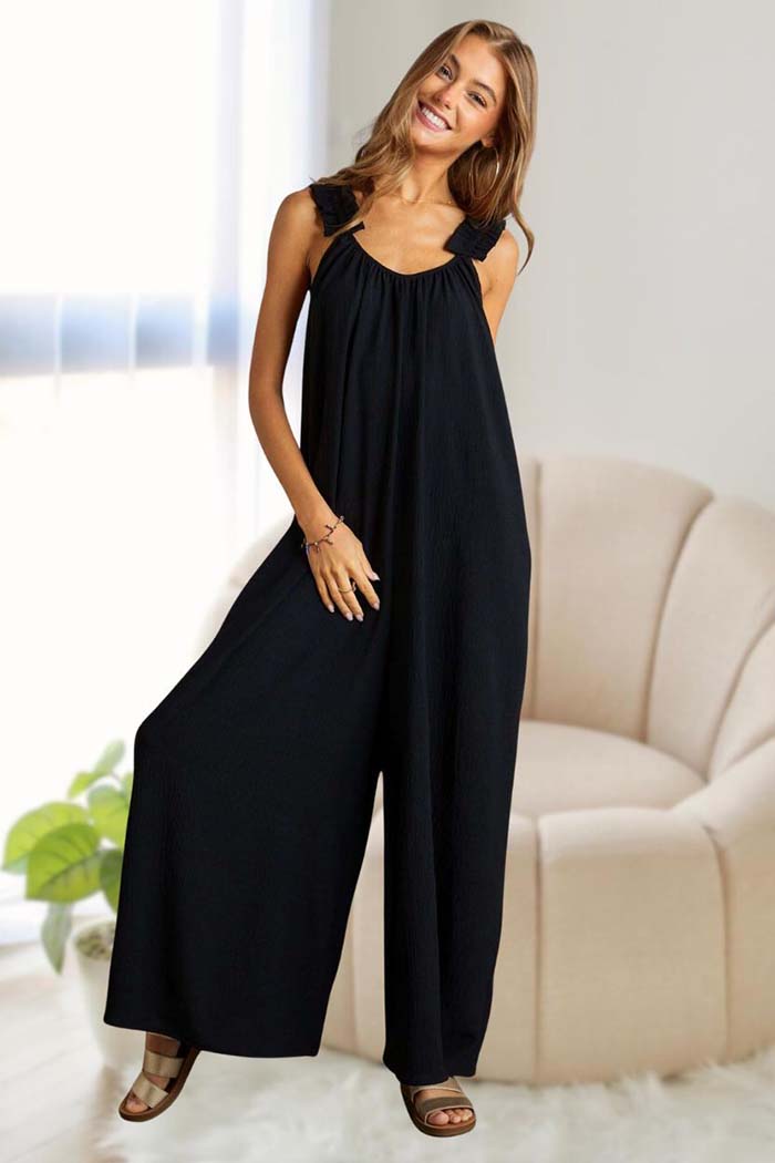 Ruffle Strap Wide Leg Jumpsuit