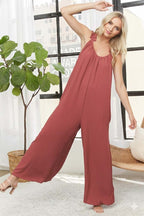 Ruffle Strap Wide Leg Jumpsuit