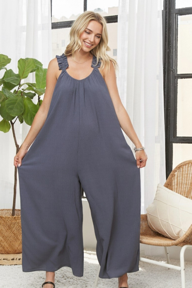 Ruffle Strap Wide Leg Jumpsuit