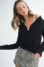 Ribbed Button-Up Knit Cardigan